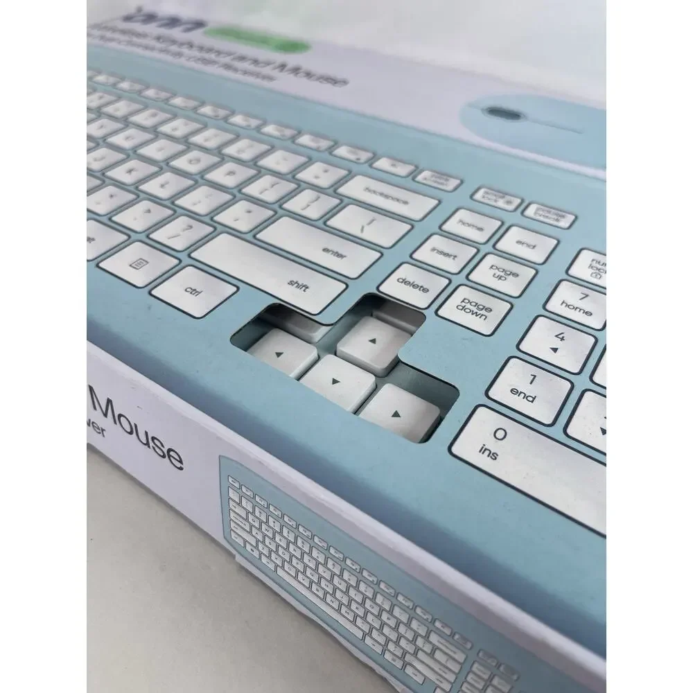 onn Wireless Keyboard Mouse Combo 104 Key Teal Blue USB Receiver New